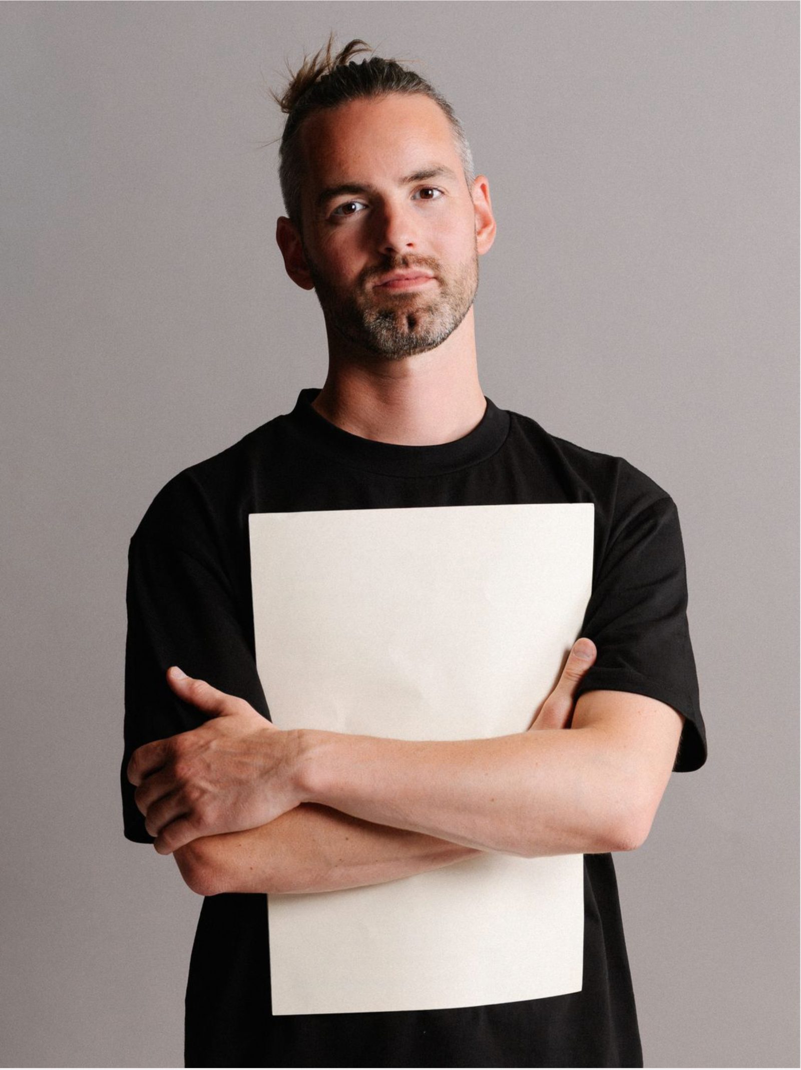 Tom Player, British composer and producer, black-and-white portrait